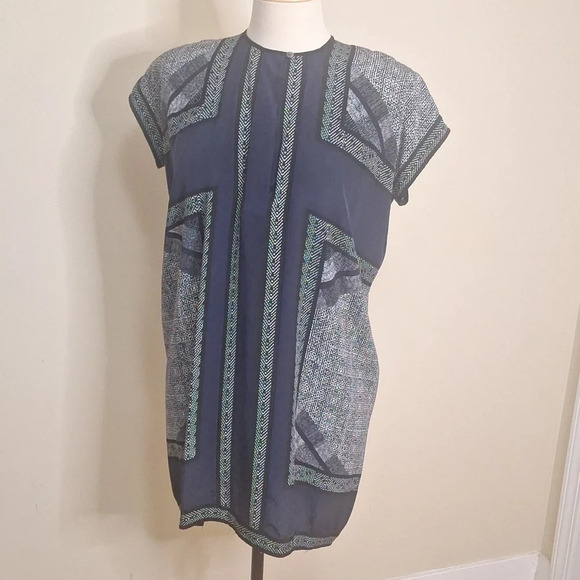 Vince silk geometric pattern scarf tunic dress SZ XS - Picture 5 of 11